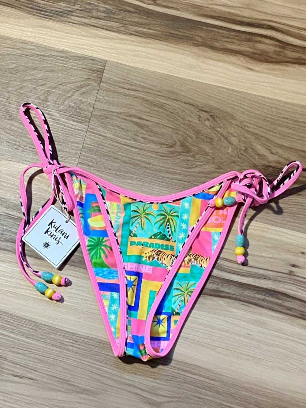 NEW Kulani Kinis Double Bind Cheeky Tie Bikini Bottom - Sun Honey - Large NWT